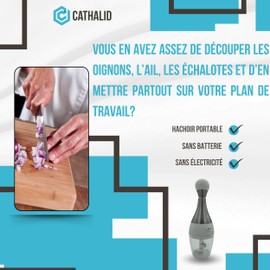 Mini Manual Chopper | CATHALID Onion Cutter, Garlic, Vegetables and Spices, Very Convenient, Fast and Effortless Cooking, Portable Device with 3 Rotating Blades and Non-Slip