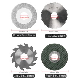KOCAN 2.5in Diameter 63mm, Chainsaw Blade Set 4PCS Contains 2.5in Diameter 63mm Resin Saw Blade & Diameter 60mm Emery Saw Blade & 2.5inch Diameter 63mm HSS Saw Blade & 2.5-inch Diameter 63mm Allo