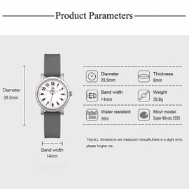 Blekon Original Petite Nurse Watch for Medical Professionals and Students,Various Scrub Colors,Small Easy Read Dial, Military Time with Second Hand, SILVER/GRAY, Blekon Collections Petite Nurse Watch