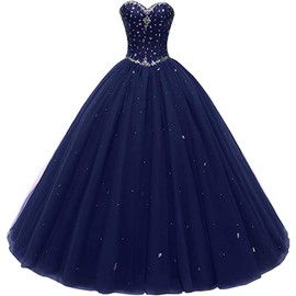 Likedpage Women's Sweetheart Ball Gown Tulle Quinceanera Dresses Prom Dress (US14, Navy) … …
