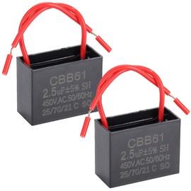 Greluma 2pcs 2.5uF 450V AC CBB61 Ceiling Fan Capacitor 50/60Hz Motor No Polarity 2-Wire
