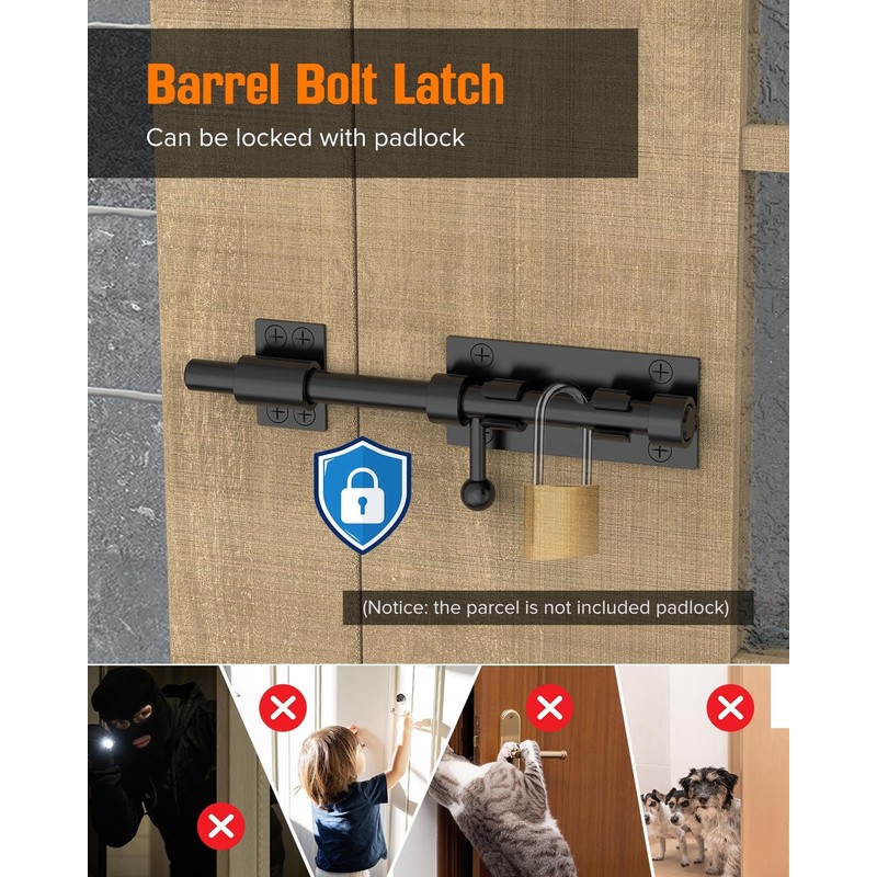 7.7" Barrel Bolt Latch, Heavy Duty Slide Bolt Gate Latch,