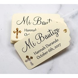 Mi Bautizo Tags - Custom Baptism Favor Tags - 20pc (Cream)