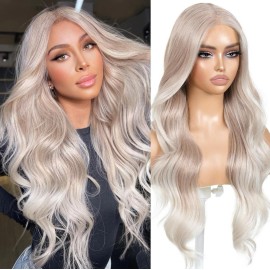 Platinum Blonde Wig - HD Front Lace Human Hair Blend  Silver White Straight Silk
