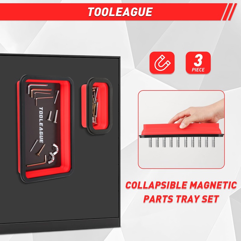 TOOLEAGUE 3Pcs Collapsible Magnetic Parts Tray Set with 15Lb Magnetic