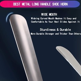 ILESOWE BFDYY Metal Shoe Horn Long Handle for Seniors,18" Long Shoes Horn for Women,Men,Kids Boots,Premium Shoehorn,Shoe Tongue,Shoe Spoon Helper Stick Make it Easy