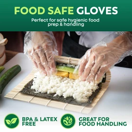 Keppi 600 Pack Disposable Food Prep Gloves – Clear Polyethylene, Latex-Free, BPA-Free, Powder-Free – Bulk Kitchen Cooking, Catering, BBQ, Baking, Restaurant, Food Handling & Serving Gloves