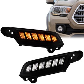 GEEGEETOP FulL LED DRL Lens Front Headlight Side Marker Bumper Light Assembly Compatible with 2016-2023 Tacoma,Switchback White&Amber Functions as Tail Light Turn Signal Light (NEW 16-23)
