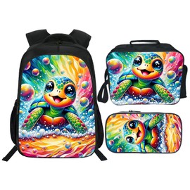 Rylane Turtle Backpack Kids Bookbag 16inch Schoolbag With Lunch Box Bag And Pencil Case Set For Boys Girls
