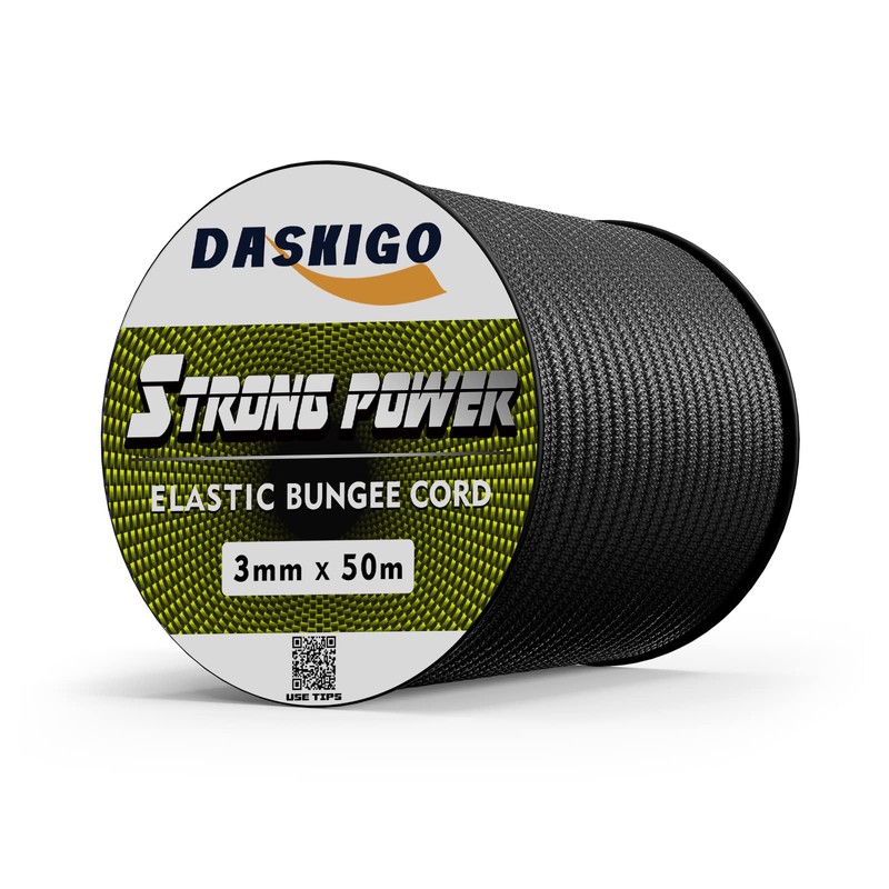 Bungee Cord Elastic Shock Cord, 3mm x 50M Black
