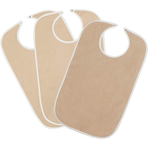 Nobles 3 Terry Adult Bibs with Vinyl Barrier - Snap Closure (Tan W/Tan Backing)