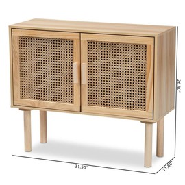 Baxton Studio Maclean Mid-Century Modern Rattan and Natural Brown Finished Wood 2-Door Sideboard Buffet