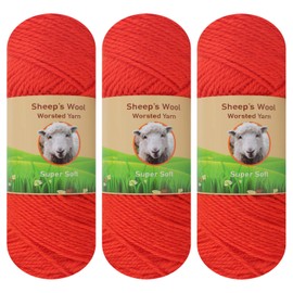 3-Pack Sheep’s 50% Wool Worsted Yarn for Knitting and Crocheting 10.5 oz, 495 Yards Imported (Orange 06)