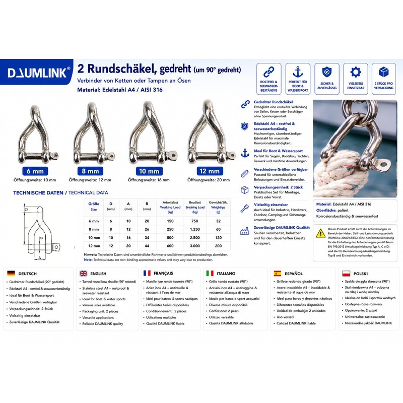 DAUMLINK® Grillo rotondo ritorto Acciaio inox A4 (AISI 316) 8
