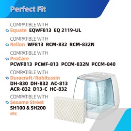 WF813 Humidifier Wick Filter Replacement for Equate EQWF813 Compatible with ReliOn RCM832, Wicking Pad for Procare RCM-83 PCWF813 PCCM 840 Cool Mist Humidifier Filters -4 Pack