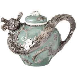 Blue Sky Ceramic Dragon Teapot, 10 x 7 x 7", Green