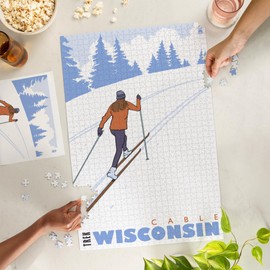 Lantern Press 1000 Piece Jigsaw Puzzle, Cross Country Skier, Cable, Wisconsin