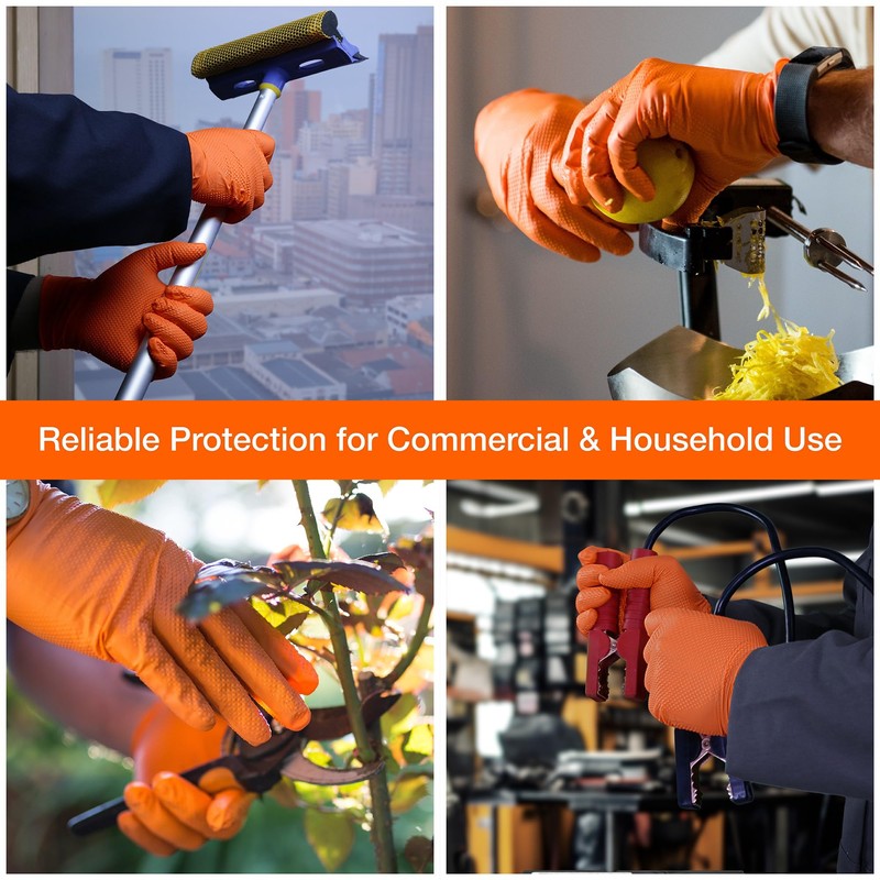 1st Choice 6 mil Orange Gloves, Disposable, Latex Free, Raised