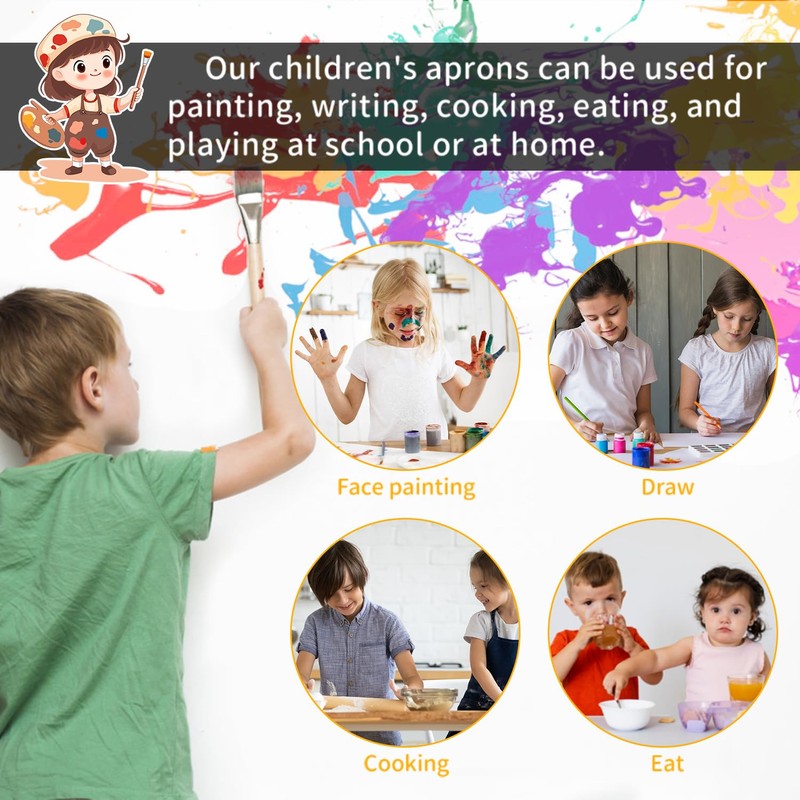 Children's Painting Apron 3-8 Years, Unicorn Dinosaur Craft Apron Children