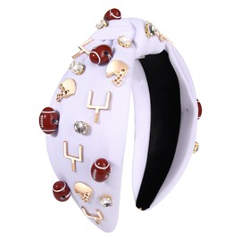 Football Headband for Women Football Mom Accessories Rhinestone Crystal Jeweled Top Knot Hairband Black White Red Purple Blue Gameday Sports Wide Twist Football Hair Band Headpiece Accessories