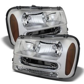 ACANII - For 2002-2009 Chevy Trailblazer 02-06 Ext w/Full Width Grille Bar Chrome Headlights Headlamps Pair Left+Right
