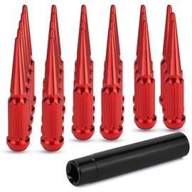MEILUNBS 24PCS M14x1.5 Spike Lug Nuts, 4.4" Tall Acorn Style with Socket Key – Compatible with Chevy Silverado, Ford F-Series, GMC, Red