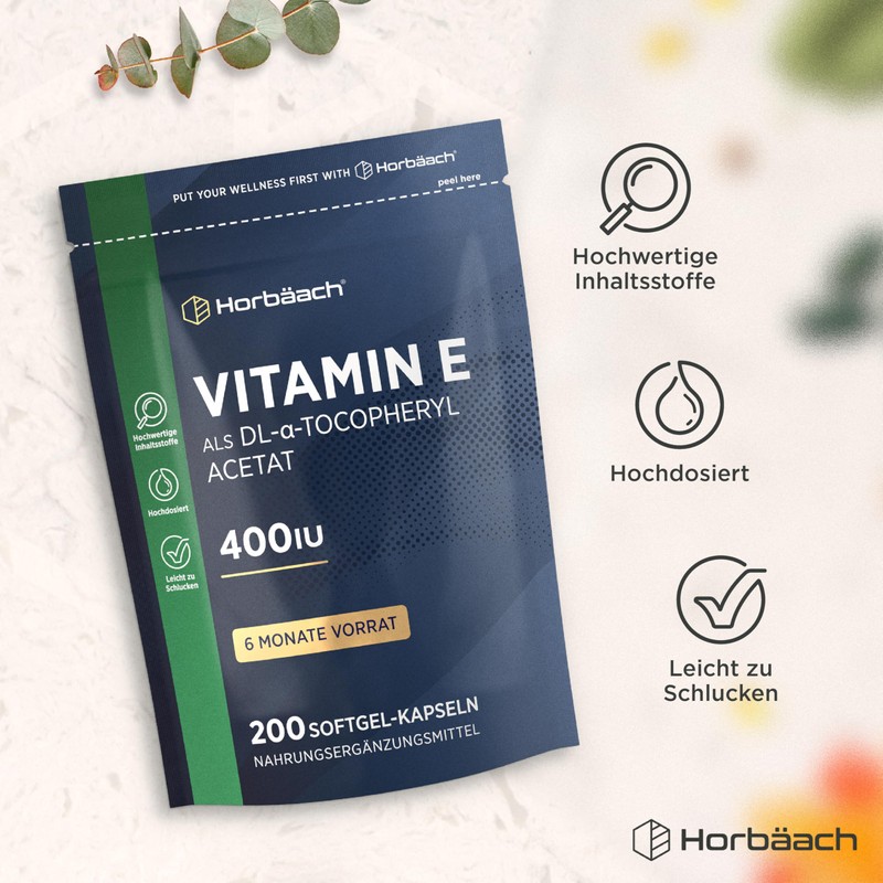 Horbaach Vitamin E Capsules High Dose 400 IU Bioactive Per