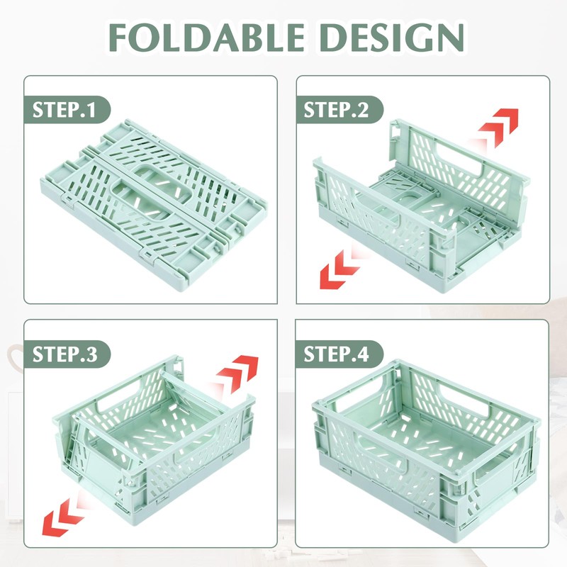 Jeffdad 3 Pack Pastel Crates, Collapsible Plastic Storage Baskets Mini