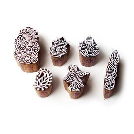 Royal Kraft Krishna and Ganesha Traditional Designs Wood Blocks for Printing (Set of 6)