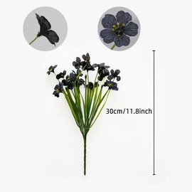 CLoxks 12 Bundles Black Artificial Flowers for Outdoor 11.8'' Silk Fake Flowers for Decoration Plastic Bouquet UV Resistant Artificial Outdoor Plants for Garden Window Box Front Porch Decor