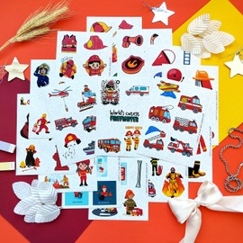 BulbaCraft Firefighter Stickers for Kids, 100Pcs Vinyl Decals, Waterproof, Reusable, Party Favors, School Supplies, Fire Truck Theme, Unisex