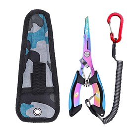 Multifunction Long Nose Fishing Pliers, Stainless Steel Fish Hook Pliers with Lanyard Fishing Pliers for Freshwater and Saltwater Fishing, Blue
