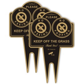 Amexiu No Pooping No Peeing Dog Sign, Keep Dog off Grass Yard Lawn Sign, Double Sided 15 x 9.5 X 0.08 Inches Rust Free, Easy Mounting Waterproof Durable Ink Black Gold Color, 2 Pack