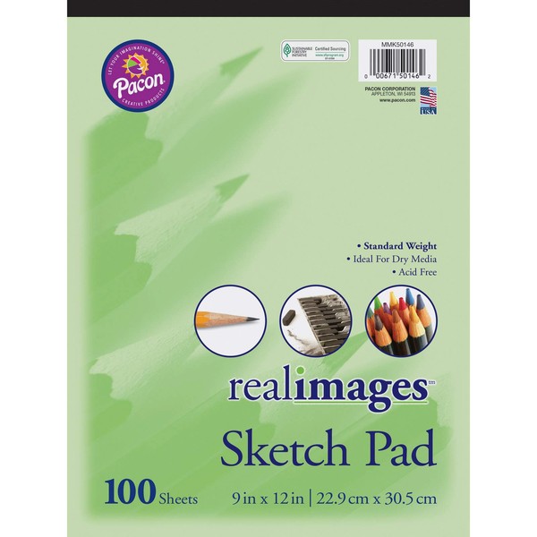 Real Images Sketch Pad, Standard Weight, 9" x 12", 100