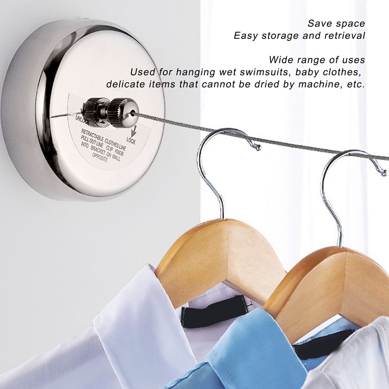 Retractable Clothesline 304 Stainless Steel Safety Auto Retraction Double Pulley