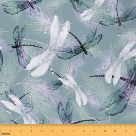 Dragonfly Upholstery Fabric by The Yard, Watercolor Dragonfly Feather Decorative Fabric for Upholstery and Home DIY Projects, Waterproof Outdoor Fabric, 2 Yards, Gray