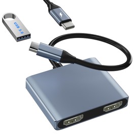 USB C to Dual HDMI Adapter 4K@30Hz, Dual Monitor Adapter for Extended Display, Laptop Docking Station Dual Monitor with 2 HDMI/USB3.0/100W PD Fast Charging, Compatible with MacBook/Dell/HP/Lenovo