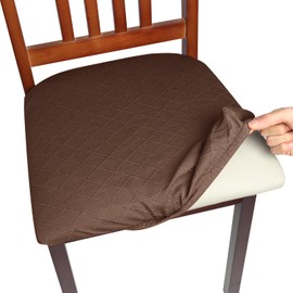 Yikko Chair Seat Covers, High-Density Check Jacquard Ekedalen Seat Covers for Dining Kitchen Restaurant Banquet, Stretch Removable Washable Chair Seat Cushion Protector (2, Brown)