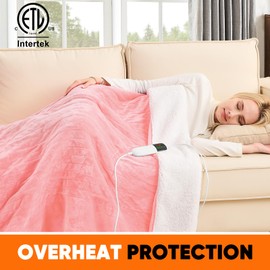 greenoak Heated Blanket Electric Full 72"X84", Heating Blanket with 10 Levels 1/2/4/6/8 Hours Auto-Off Overheat Protection, Soft Flannel Sherpa Warm Heater, ETL Certified Light Pink