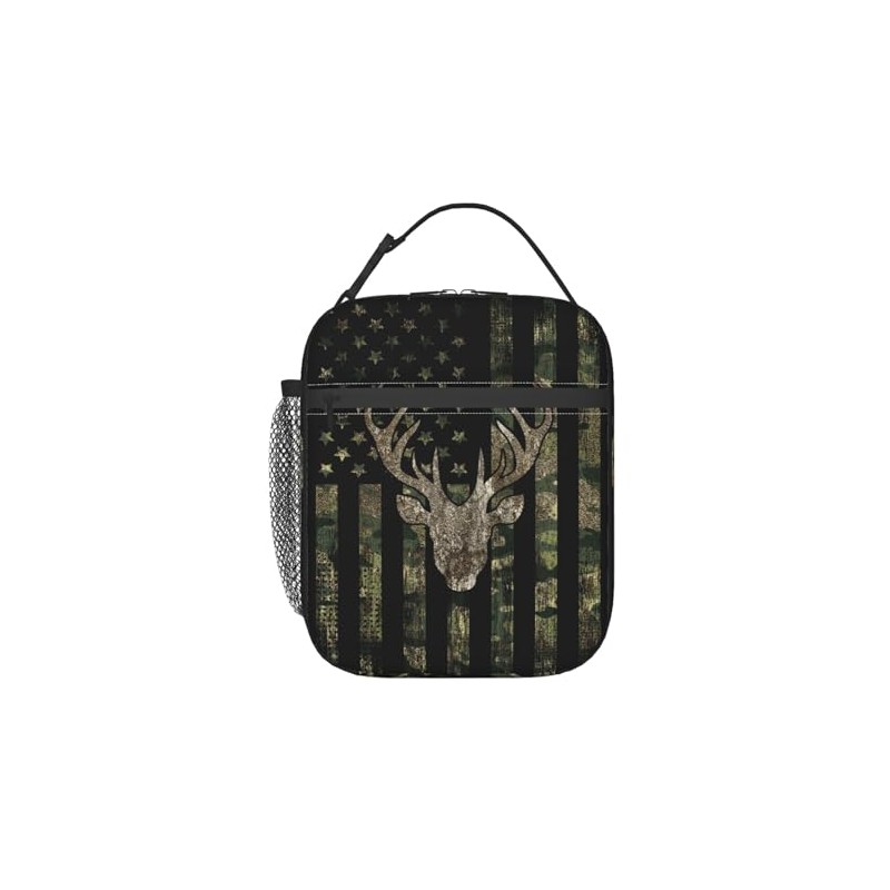 DORKEIXIA Camo Camouflage American Flag Hunting Deer Insulated Lunch Bag