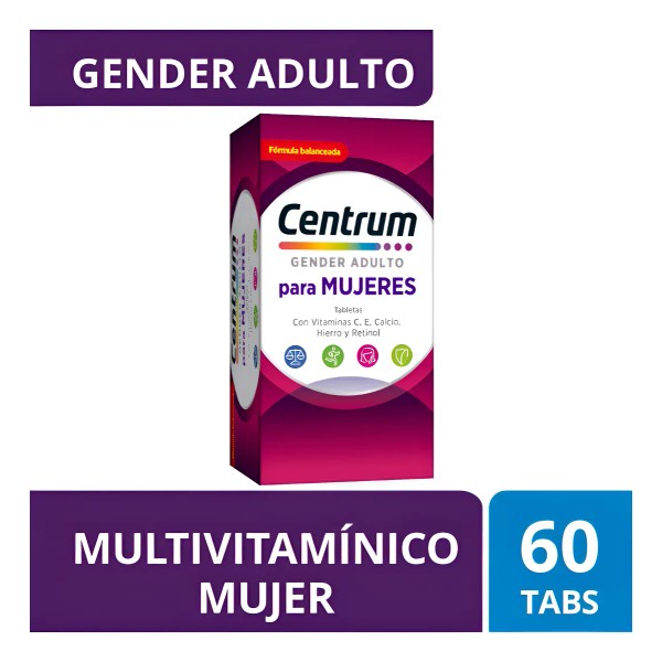 Frasco Multivitamnico Centrum Mujer con Vitamina C Vitamina E Calcio