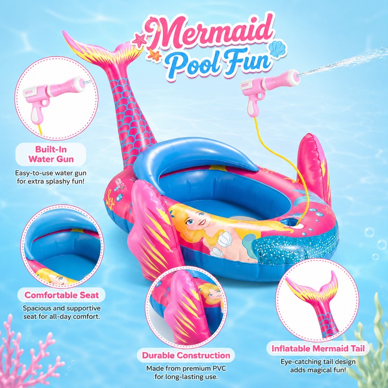 Kids Inflatable Pool Float with Water Gun – Ride-On Water