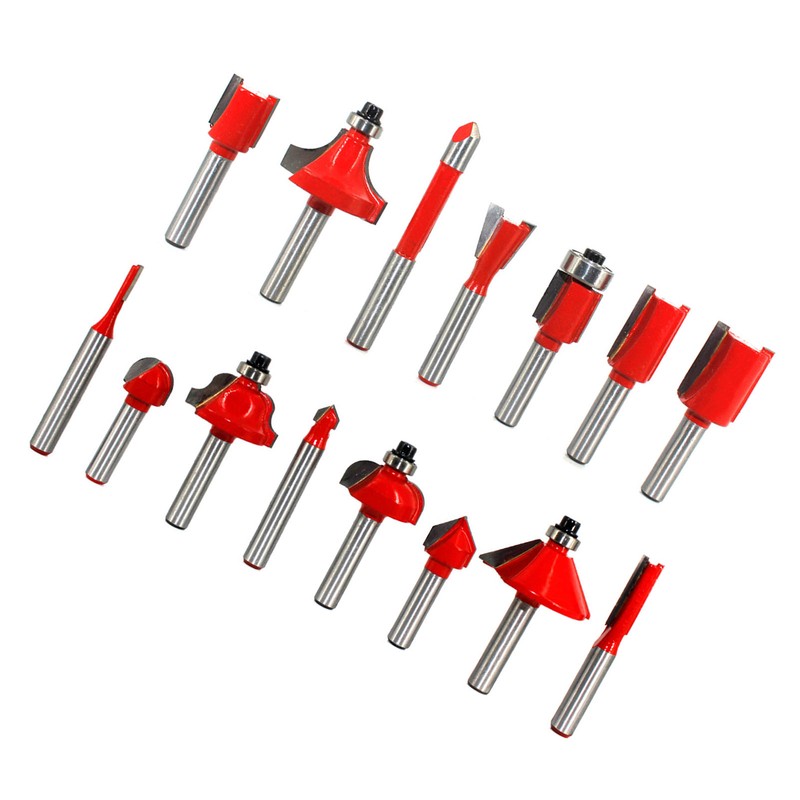 15Pcs Router Bit Set 1/4in Shank Carbide Trimmer Engraving Machine