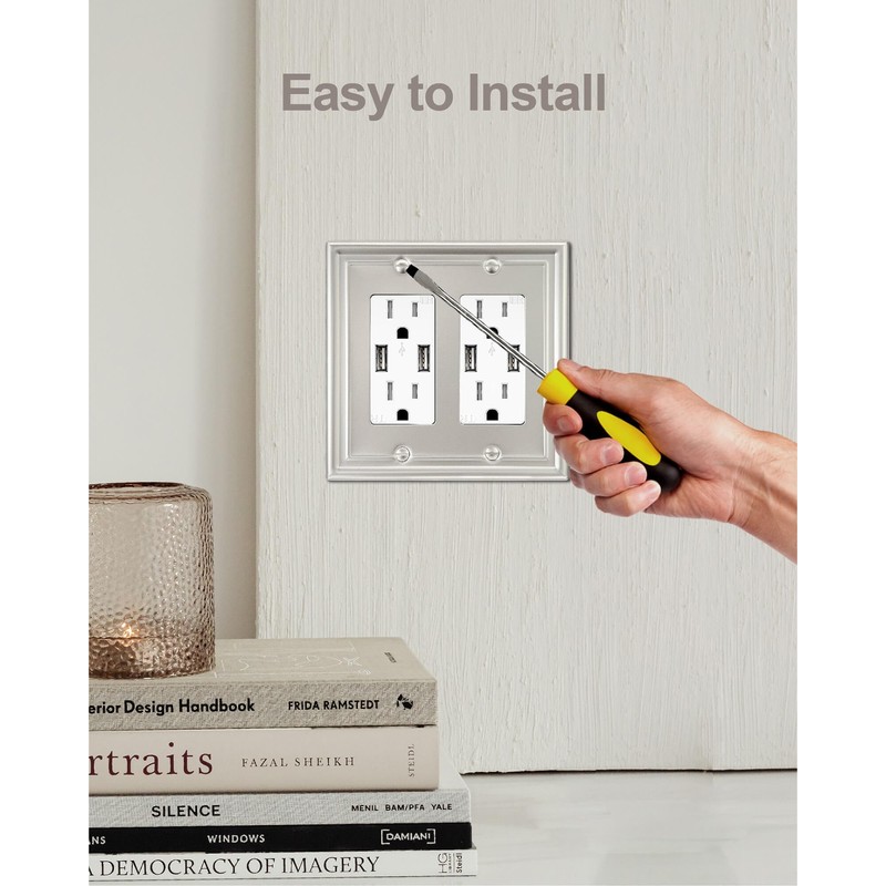 ZILLSEA 2-Pack Double Decorator Wall Plate, Satin Nickel Eletrical Outlet