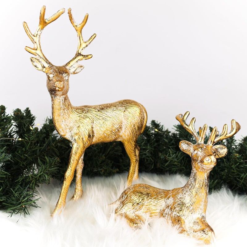 Lotus Hills Shining Reindeer Christmas Decor, 2pcs Silver Reindeer Christmas