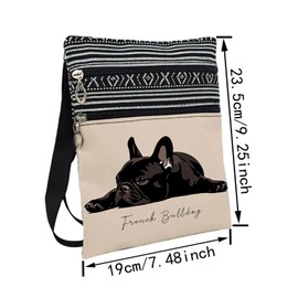 LiuenMgg Cartoon French Bulldog Messenger Bag Small Ethnic Pattern Printed Adjustable Strap Crossbody Zipper Bag Cartoon French Bulldog Phone Bag Wallet Cute Shoulder Handbag for Women