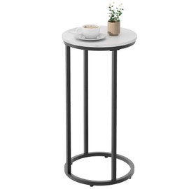 C Shaped End Table, Couch Side Tables for Living Room, Round Sofa End Table with Metal Frame, Small Wooden Snack Table for Bedroom, Small Spaces, Easy Assembly (Black)