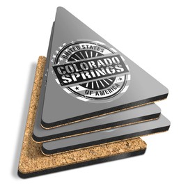 4 x Triangle Coasters - BW - Colorado Springs USA American Map Cork Backed MDF Glossy Tea Coffee Accessory #40538