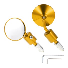 RATCHROLL 1 Set Universal Motorcycle Rear View Mirrors Adjustable Bar End Side Mirrors Mount M6 Gold Tone Aluminum Alloy Round Shape