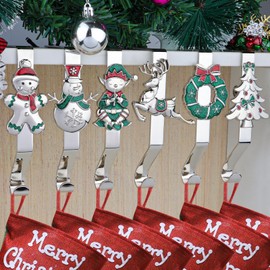 EBANKU 6pcs Christmas Stocking Hangers for Fireplace,6 Styles Christmas Stocking Holders for Mantle Non-Slip Sturdy Mantel Stocking Hooks for Christmas Holiday Home Decoration